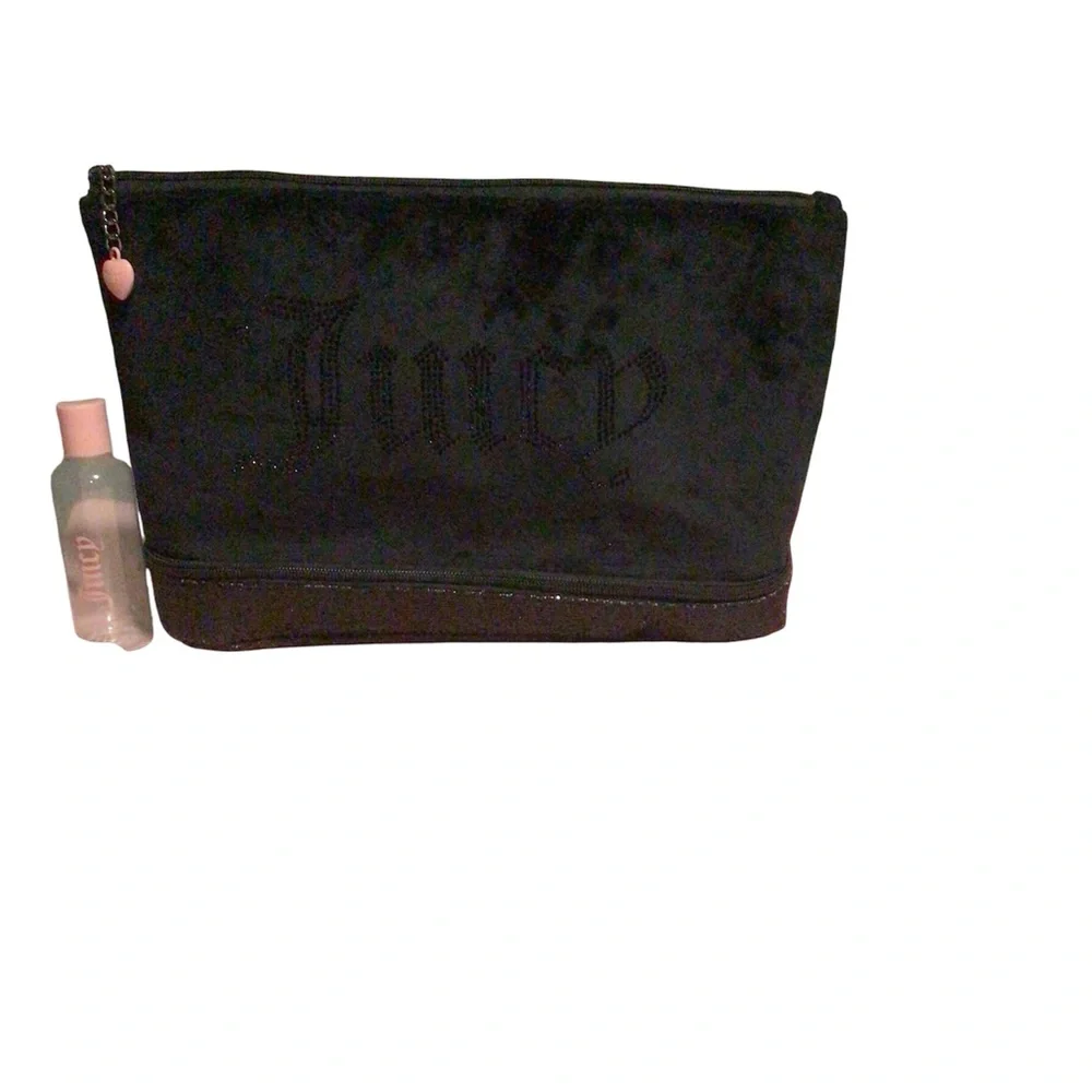 JUICY COUTURE BLACK VELVET LARGE COSMETICS BAG CLUTCH TRAVEL POUCH NEW